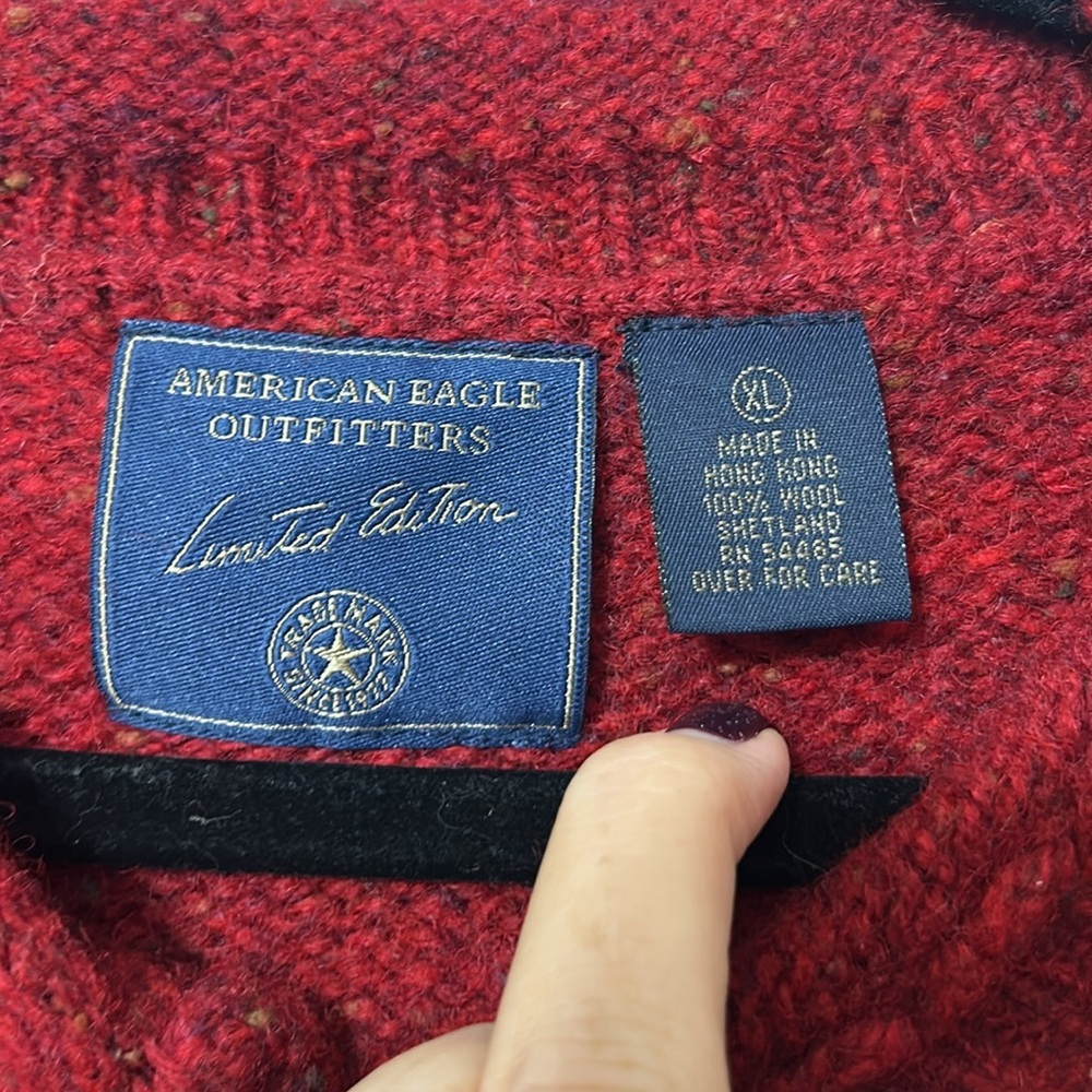 American Eagle Limited Edition Red 100% Wool Sweater XL - Picture 4 of 5